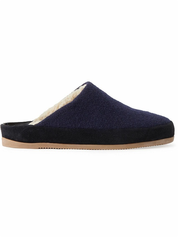 Photo: Mulo - Suede-Trimmed Shearling-Lined Recycled Wool Slippers - Blue
