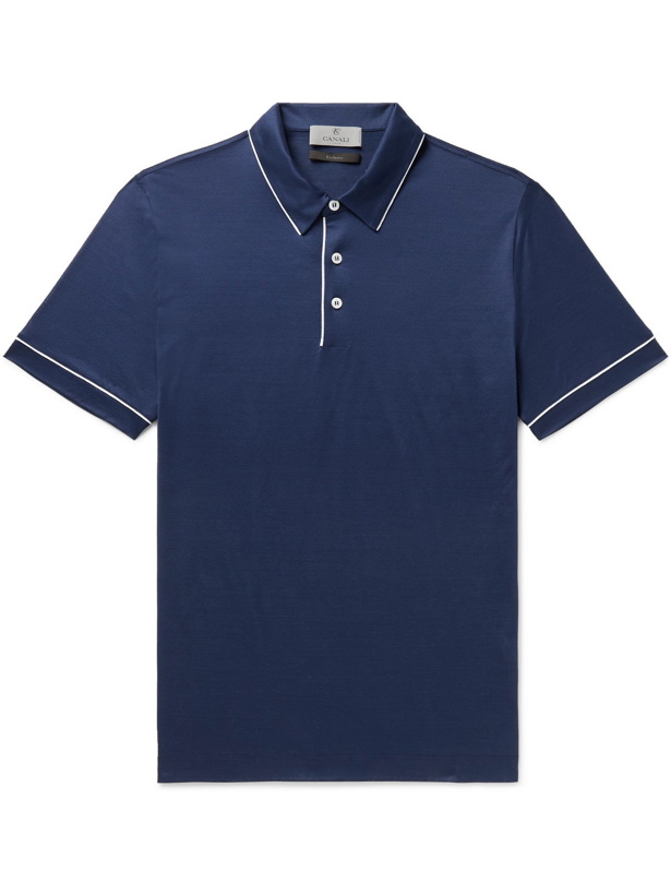 Photo: CANALI - Contrast-Tipped Cotton Polo Shirt - Blue
