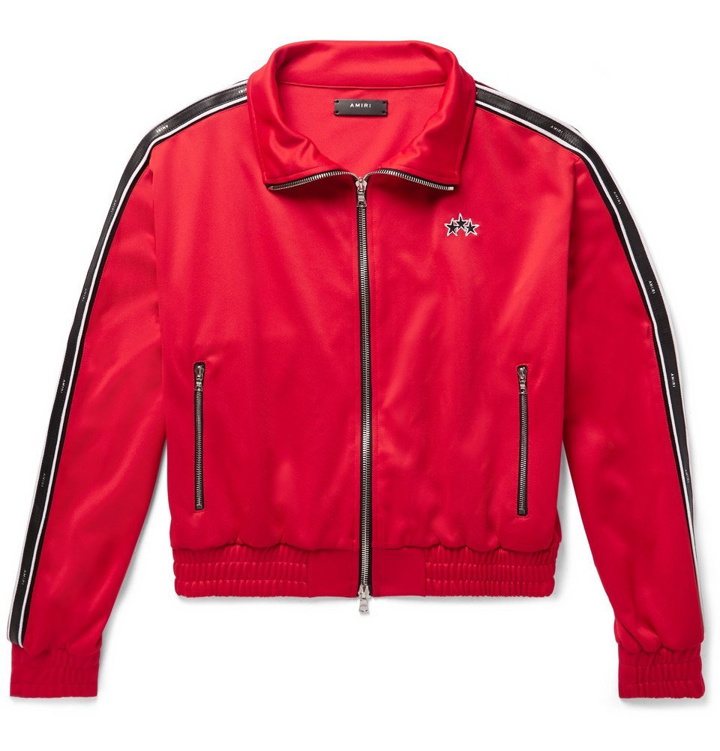Photo: AMIRI - Leather-Trimmed Tech-Jersey Track Jacket - Men - Red