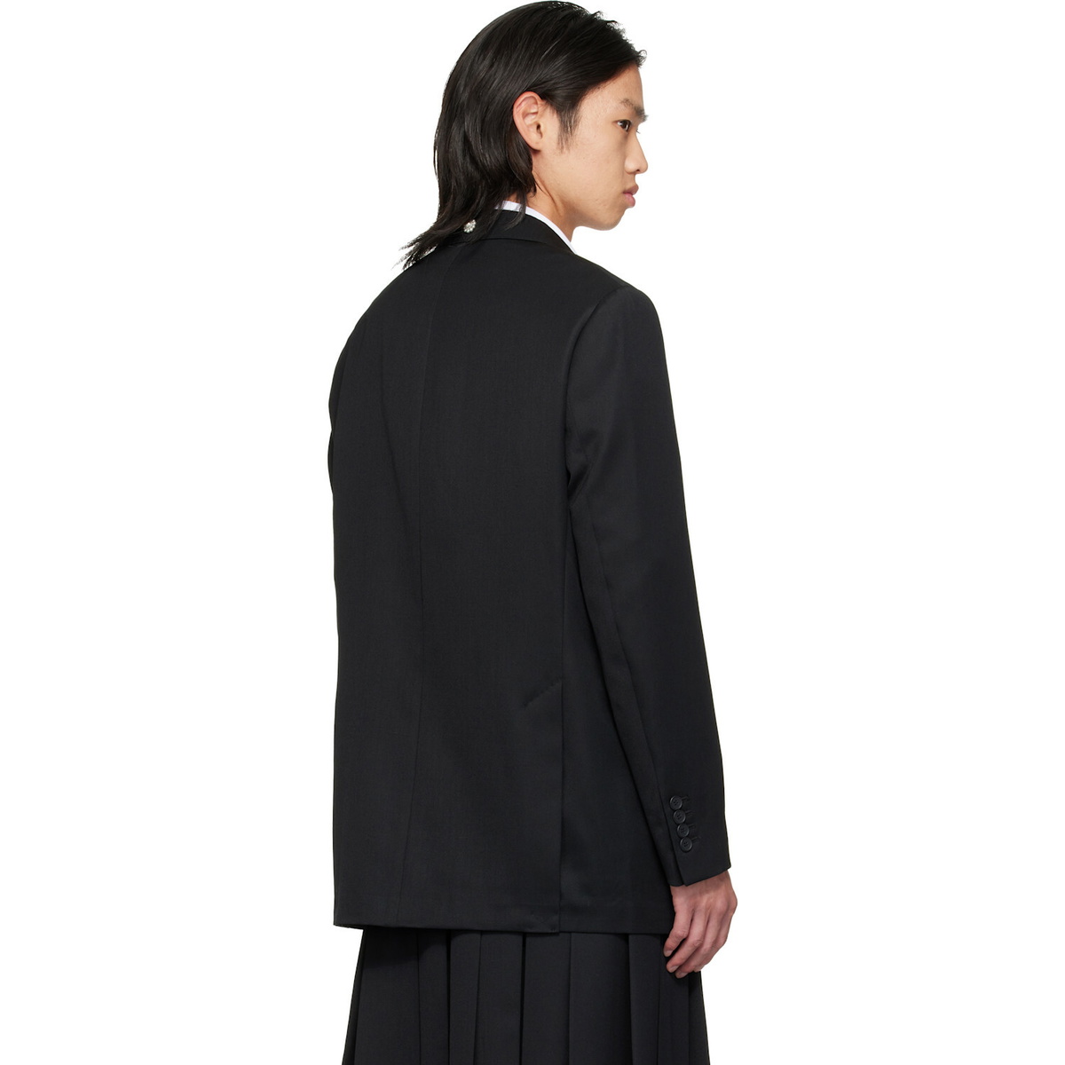 Simone Rocha Black Double Breasted Grommet Ring Hem Slice Blazer