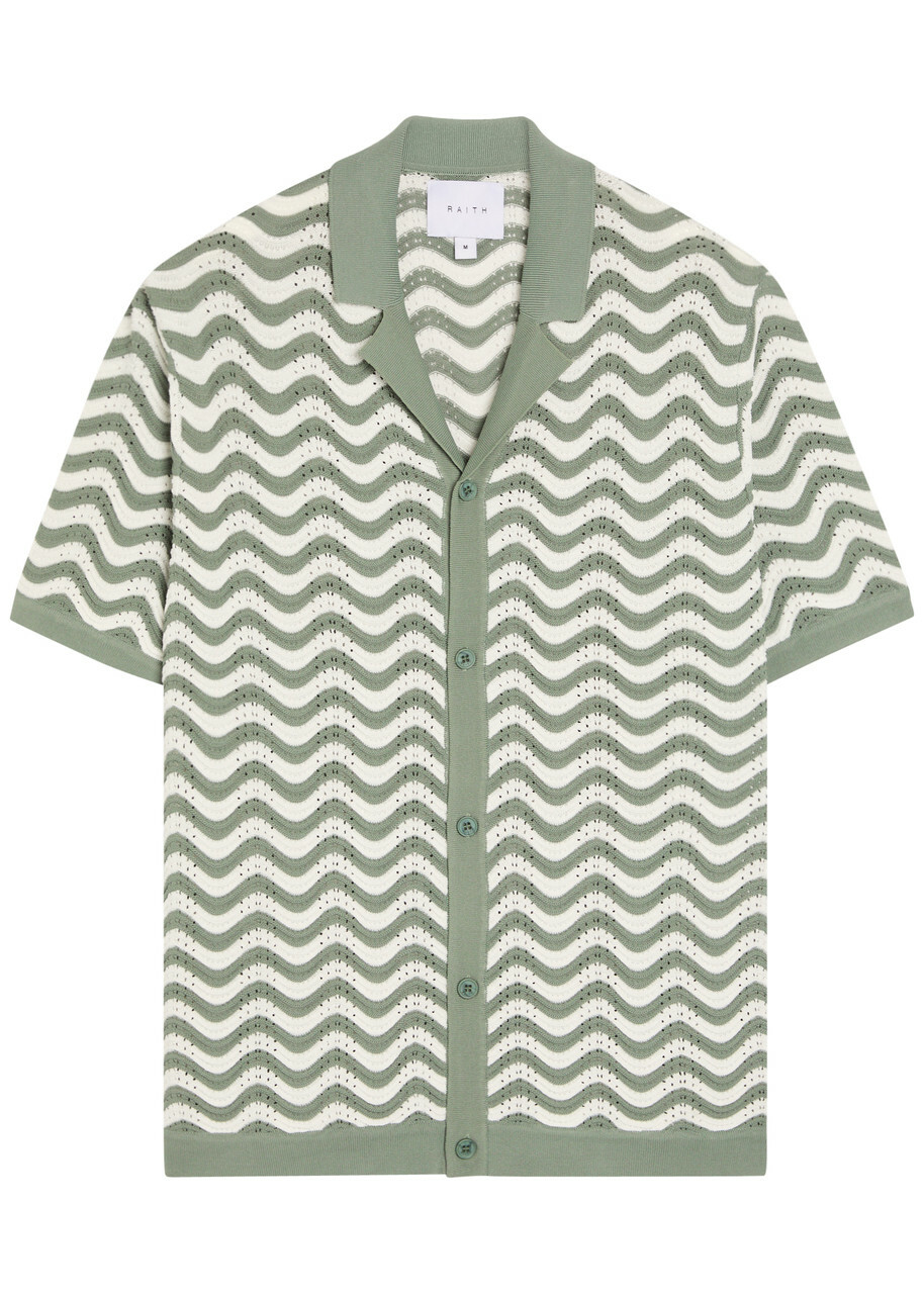 Raith Serenita Wavy Textured Crochet Shirt Green