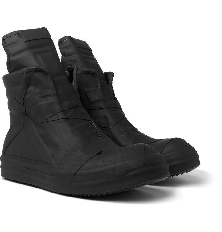 Photo: Rick Owens - Geobasket Rubber High-Top Sneakers - Black