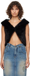We11done Black Cropped Faux-Fur Vest