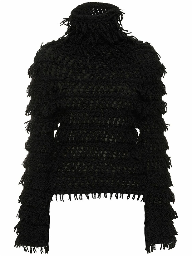Photo: BLUMARINE - Fringed Wool Knit Turtleneck Sweater