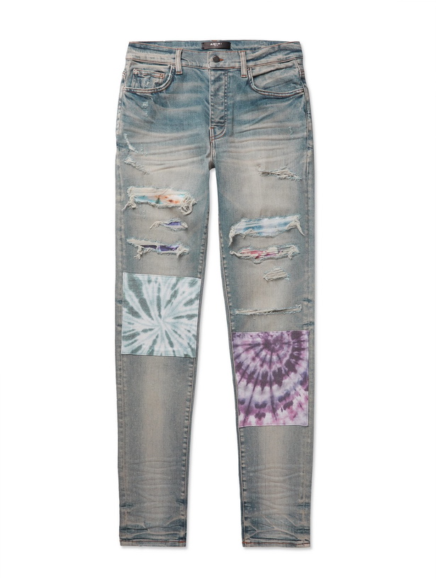 Photo: AMIRI - Slim-Fit Patchwork Distressed Stretch-Denim Jeans - Blue