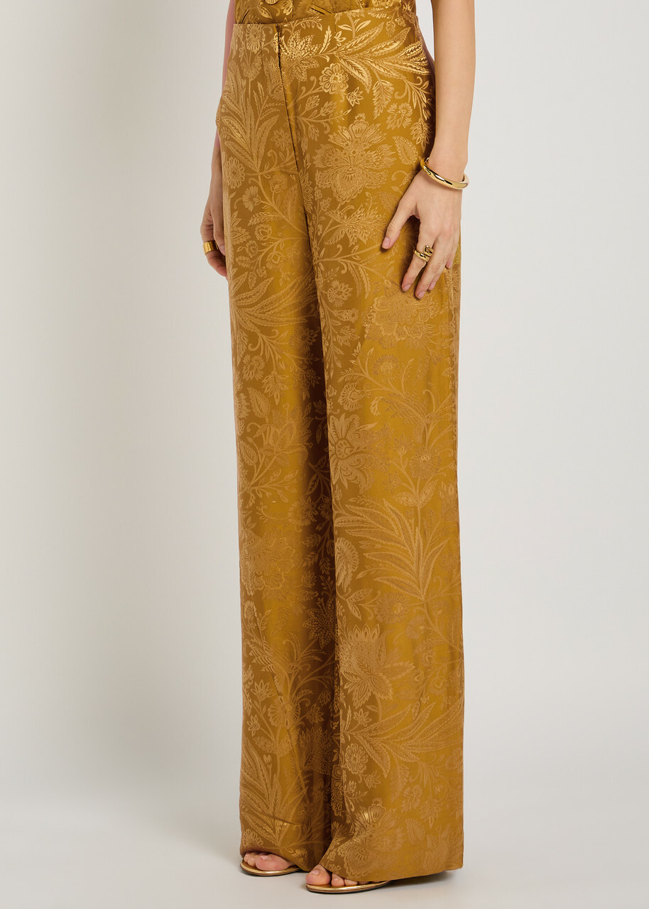 Veronica Beard Ronin Floral Jacquard Satin Trousers Gold
