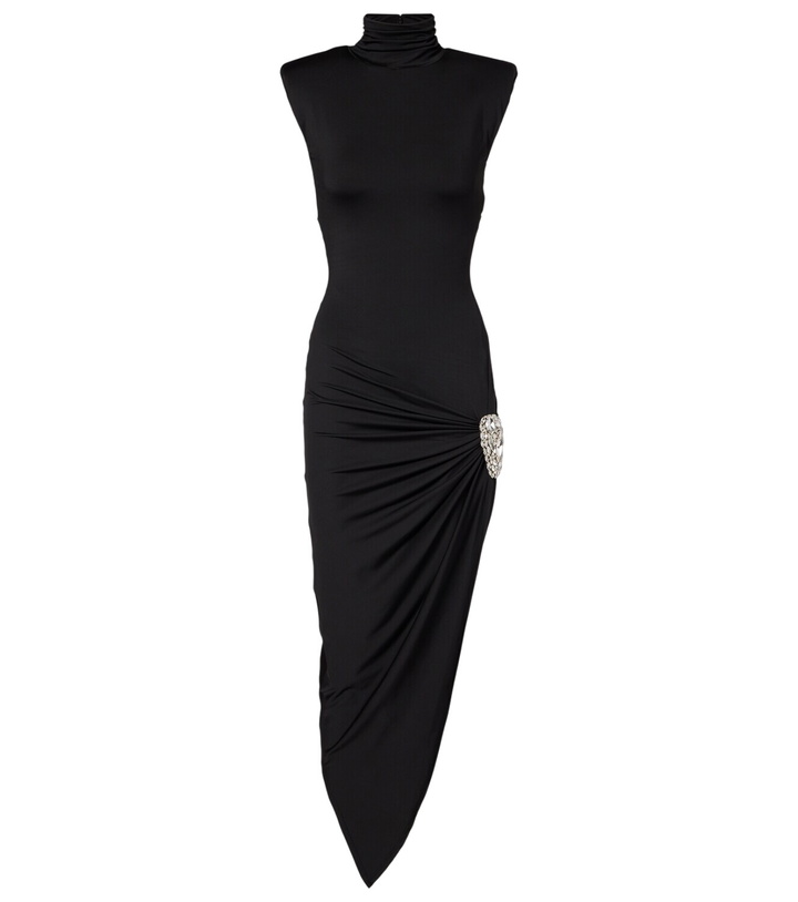 knee length dresses for ladies Parina Black Strappy Volume-Hem Midi Dress – Club L London main image 1