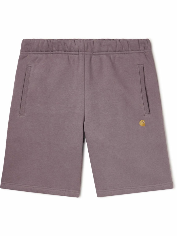 Photo: Carhartt WIP - Chase Straight-Leg Logo-Embroidered Cotton-Blend Jersey Shorts - Purple