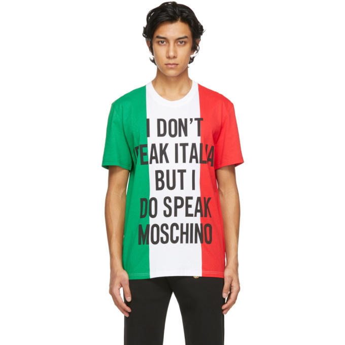 velgørenhed gele hektar Moschino Multicolor Italian Slogan T-Shirt Moschino