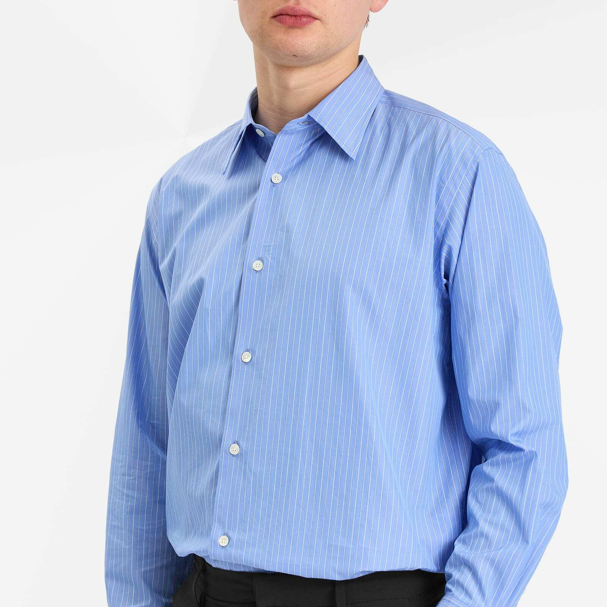 Auralee Men's Suvin High Count Cloth Stripe Shirt in Blue Stripe