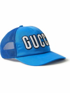 GUCCI - Logo-Appliquéd Cotton-Twill and Mesh Baseball Cap - Blue