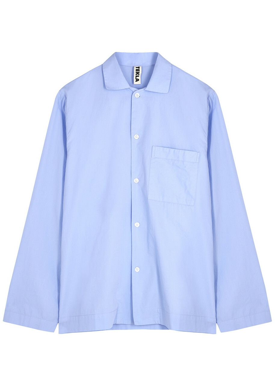 Tekla Unisex Striped Poplin Pyjama top Light Blue