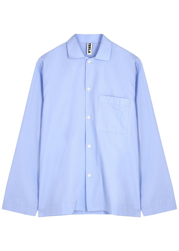 Photo: Tekla Unisex Striped Poplin Pyjama top Light Blue