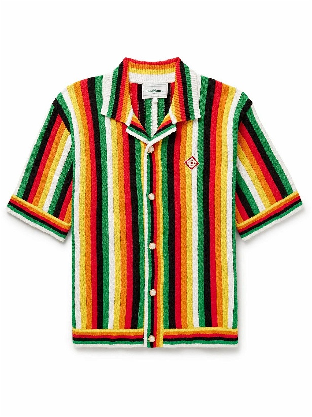 Photo: Casablanca - Camp-Collar Logo-Appliquéd Striped Cotton-Blend Terry Shirt - Multi