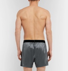 TOM FORD - Velvet-Trimmed Stretch-Silk Satin Boxer Shorts - Dark gray