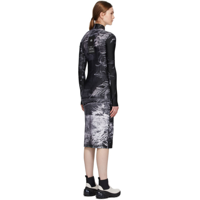 S.R. STUDIO. LA. CA. Black and White Fern Mock Neck Fitted Dress