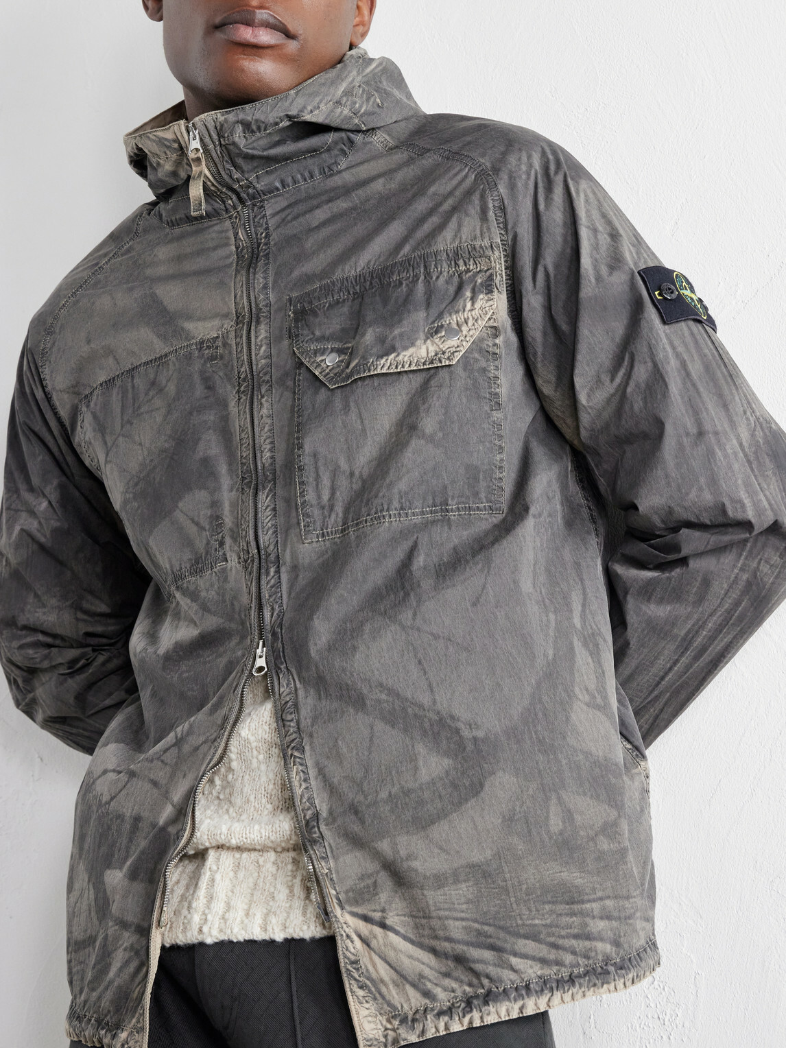 Stone Island - Garment-Dyed Printed Hooded Recycled Crinkle Reps-TC Overshirt - Green