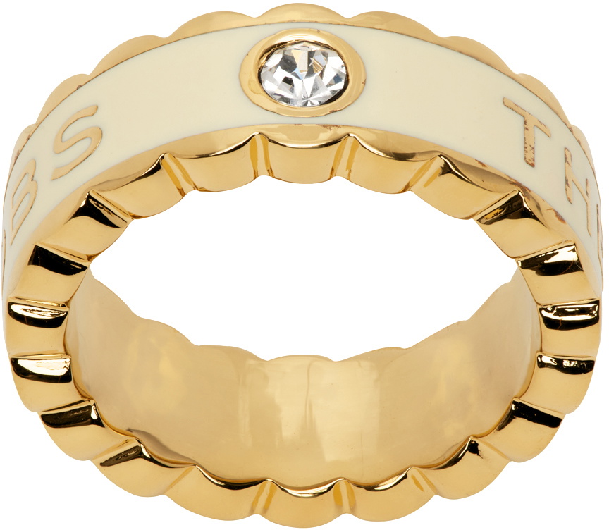 アクセサリー Marc Jacobs THE SCALLOP MEDALLION RING Marc Jacobs Gold & Off-White 'The Scallop Medallion' Ring