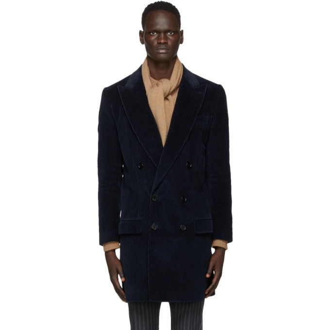 Photo: Dolce and Gabbana Navy Corduroy Double-Breasted Coat