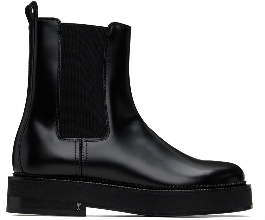 AMI Paris Black Lace-Up Double Straps Boots AMI
