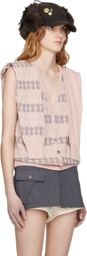 OPEN YY Pink Jacquard Sleeve Layered Cardigan Vest