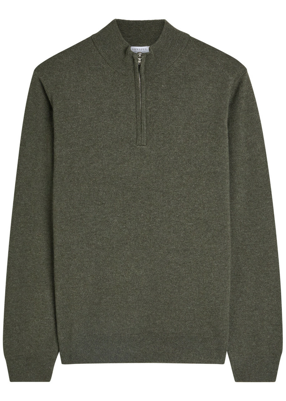 Sunspel Half-zip Cashmere Jumper Khaki