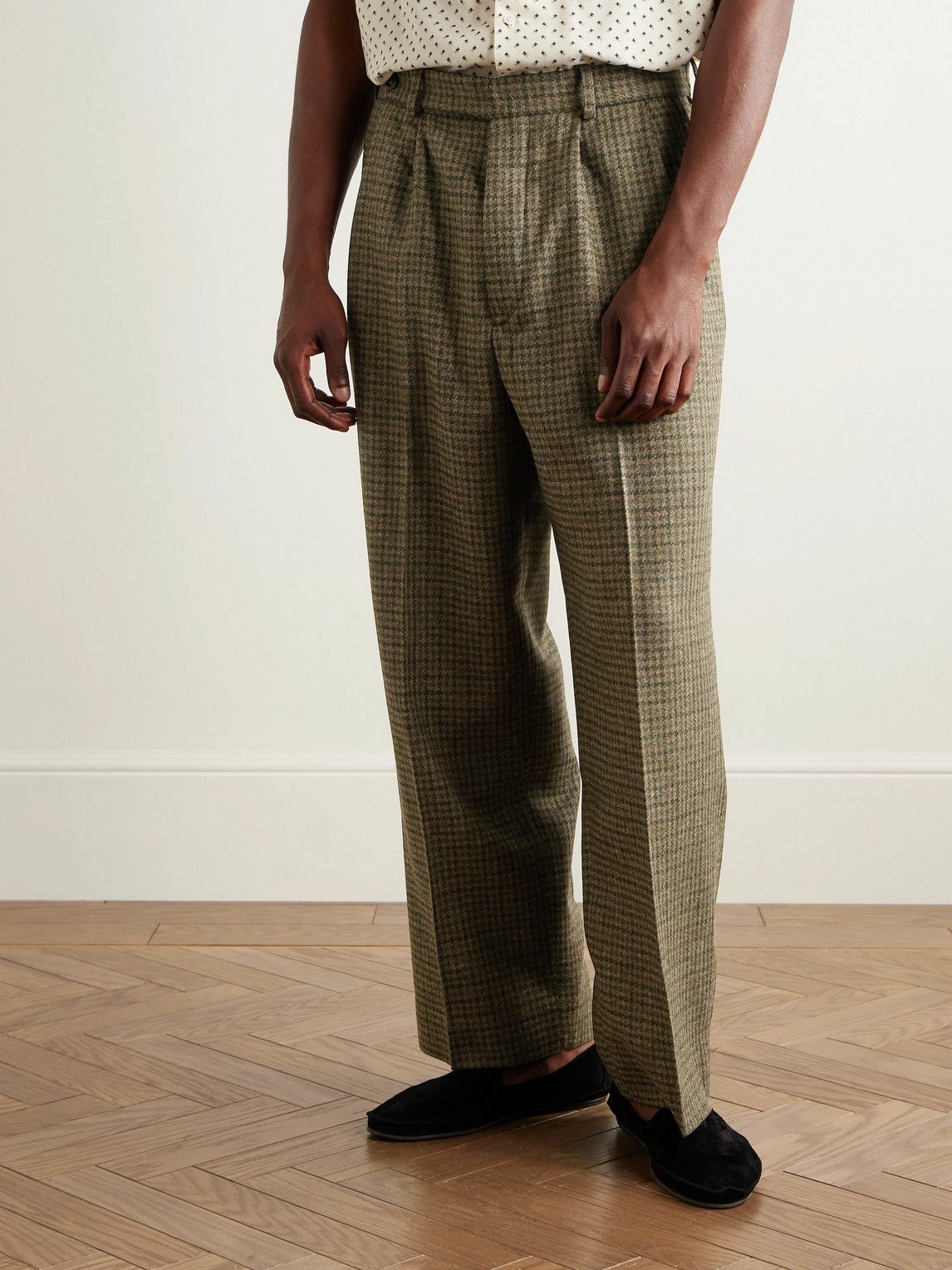 BODE - Morris Pleated Straight-Leg Houndstooth Wool Trousers - Brown