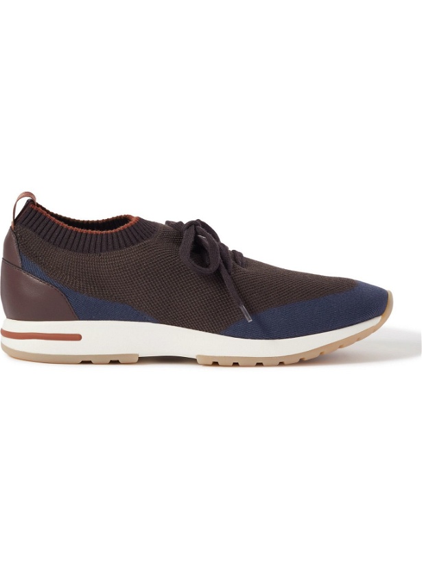 Photo: LORO PIANA - 360 Flexy Walk Leather-Trimmed Knitted Wish Silk Sneakers - Brown