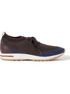 LORO PIANA - 360 Flexy Walk Leather-Trimmed Knitted Wish Silk Sneakers - Brown