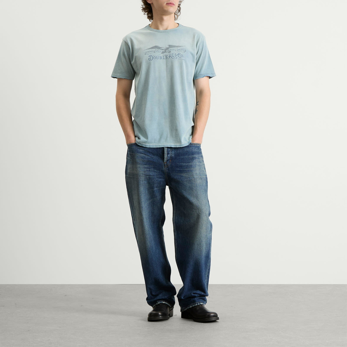 RRL Men's Eagle Graphic T-Shirt in Washed Indigo