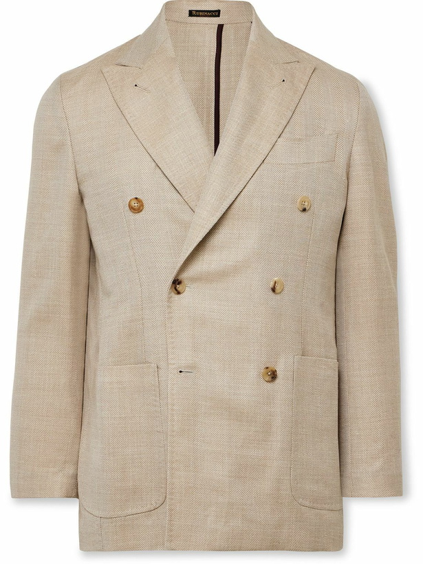 Photo: Rubinacci - Unstructured Double-Breasted Herringbone Virgin Wool, Silk and Linen-Blend Blazer - Neutrals