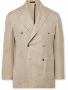 Rubinacci - Unstructured Double-Breasted Herringbone Virgin Wool, Silk and Linen-Blend Blazer - Neutrals