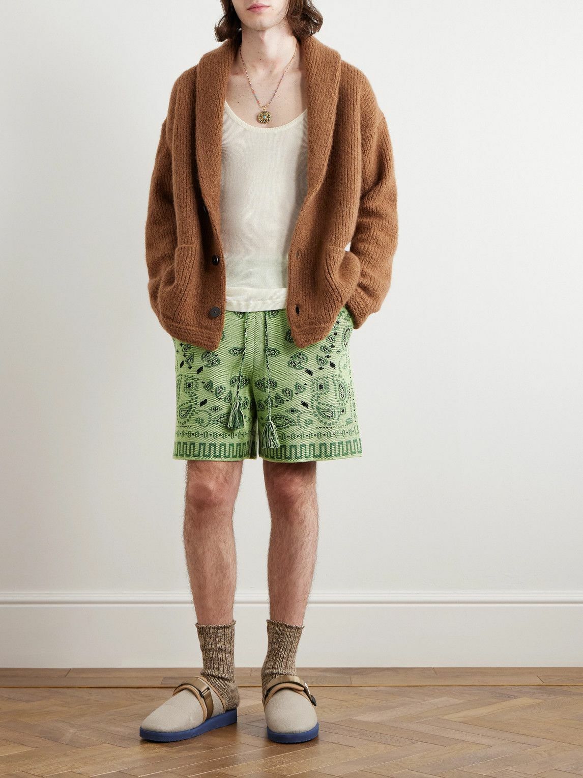 Alanui - Straight-Leg Embroidered Cotton-Piqué Drawstring Shorts - Green