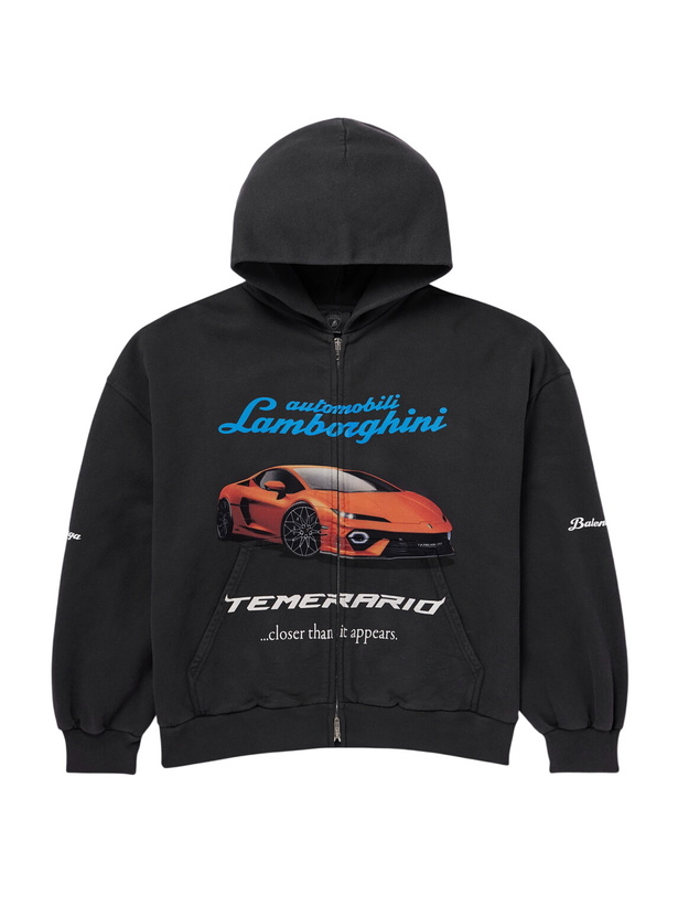 Photo: Balenciaga - Lamborghini Printed Cotton-Jersey Zip-Up Hoodie - Black