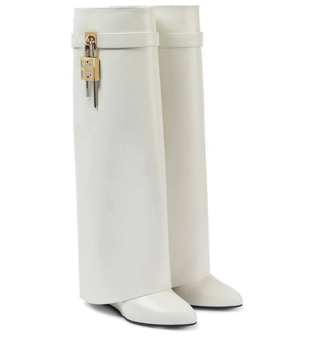 ロングブーツ Givenchy Brown Leather Shark Lock Boots Shark Lock leather knee-high boots in brown - Givenchy