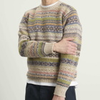 Jamieson's of Shetland Men's Jamiesons of Shetland Fair Isle Crew Knit in White/Green &Pink