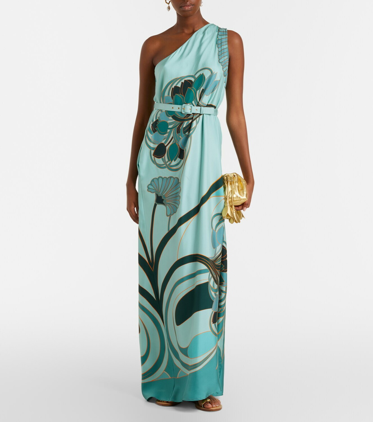 La DoubleJ Roy printed one-shoulder silk maxi dress