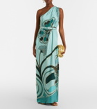 La DoubleJ Roy printed one-shoulder silk maxi dress