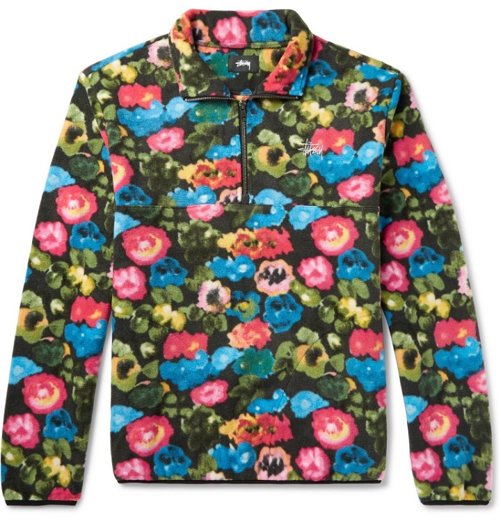 Photo: Stüssy - Logo-Embroidered Floral-Print Fleece Half-Zip Sweatshirt - Multi