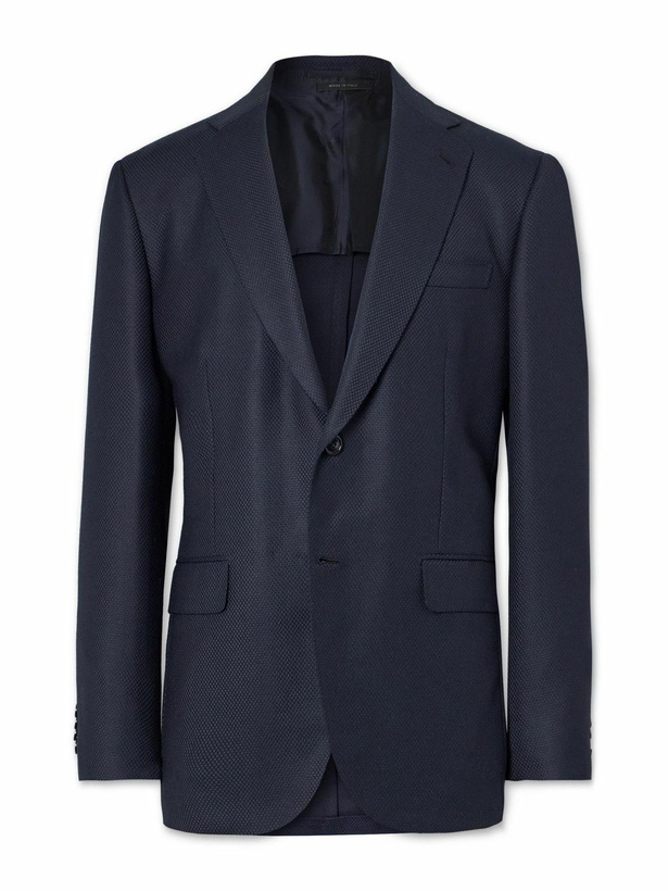 Photo: Brioni - Textured Wool and Cashmere-Blend Blazer - Blue