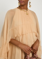 Chloe Ruffled Cape-effect Silk Mini Dress Beige