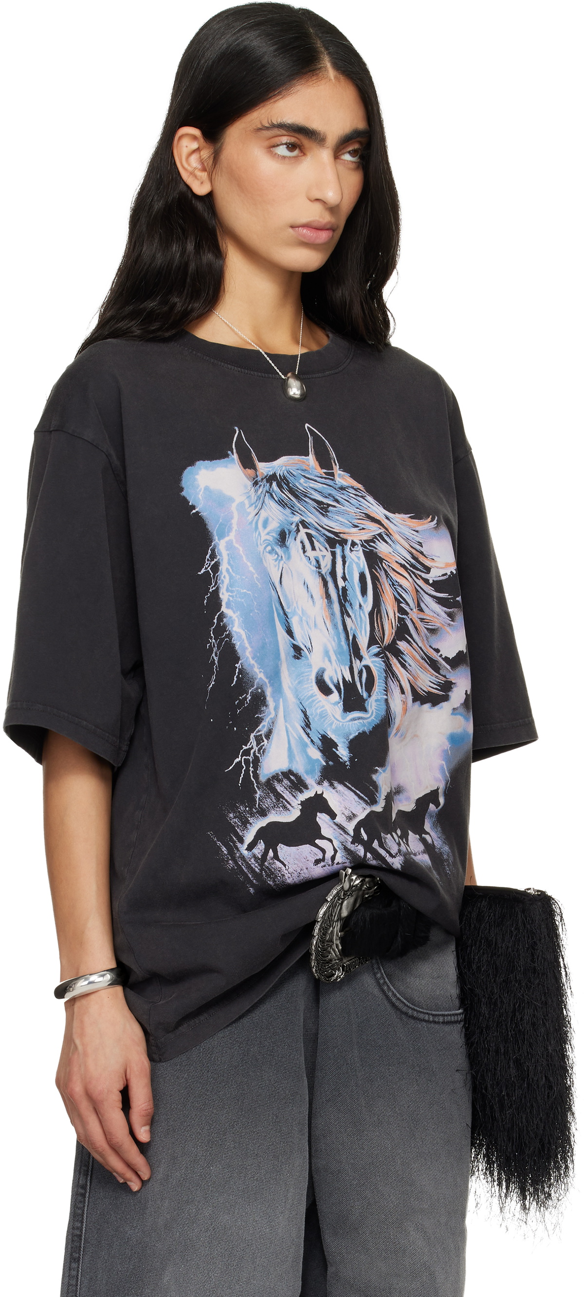 LU'U DAN Gray 'Year of the Horse' Oversized Concert T-shirt