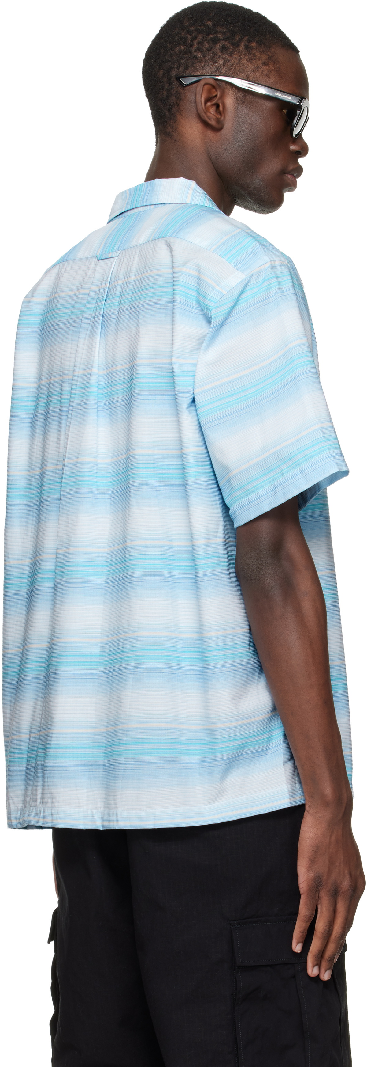 nanamica Blue Open Collar Pique S/S Shirt