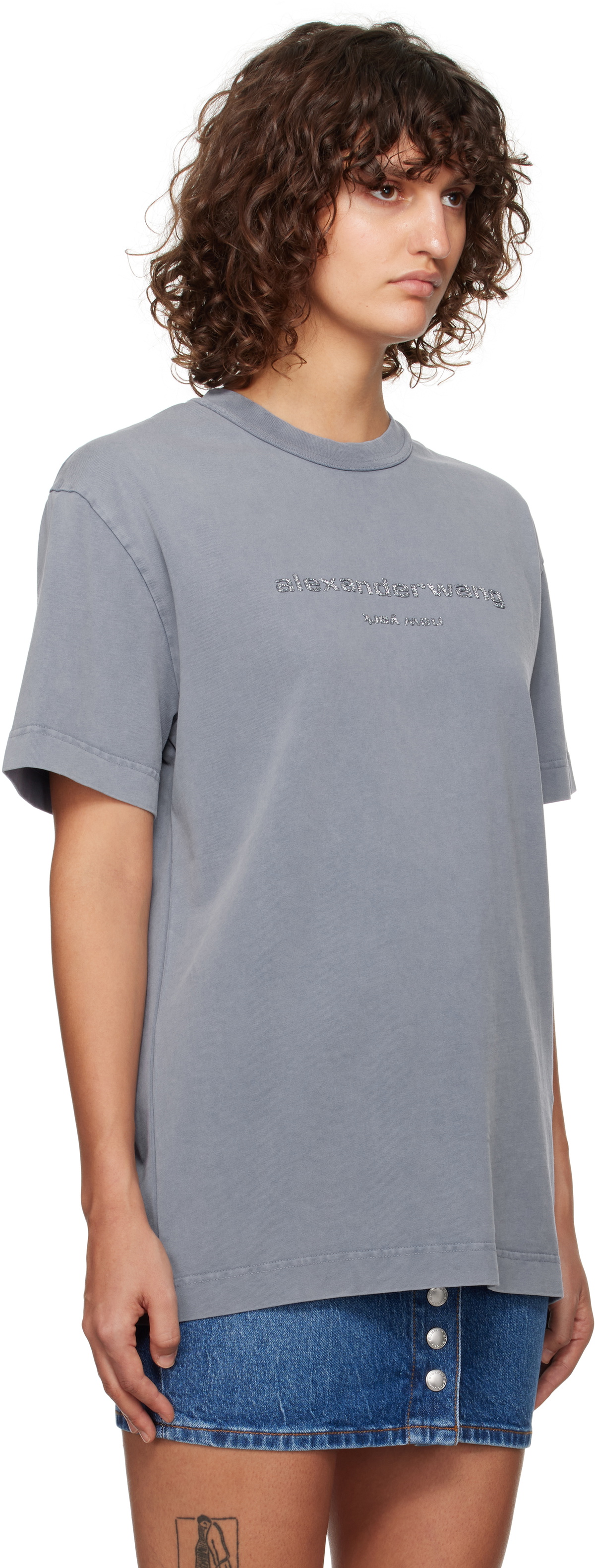 Alexander Wang Blue Glitter Puff Logo T-shirt Alexander Wang