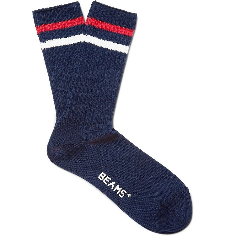 Photo: Beams Plus - Striped Ribbed Cotton-Blend Socks - Navy