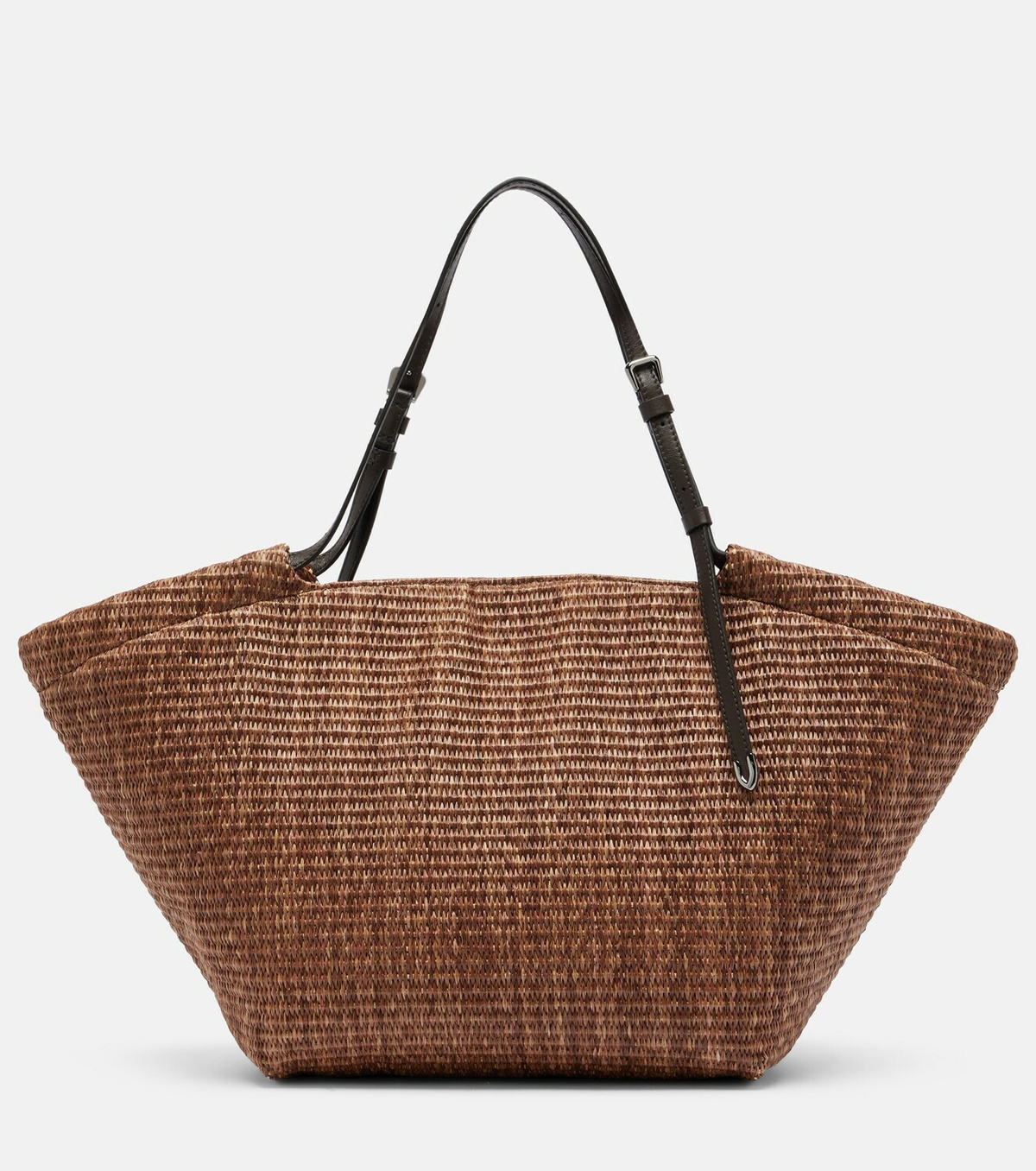 Brunello Cucinelli Large leather-trimmed raffia-effect tote bag