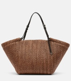 Brunello Cucinelli Large leather-trimmed raffia-effect tote bag