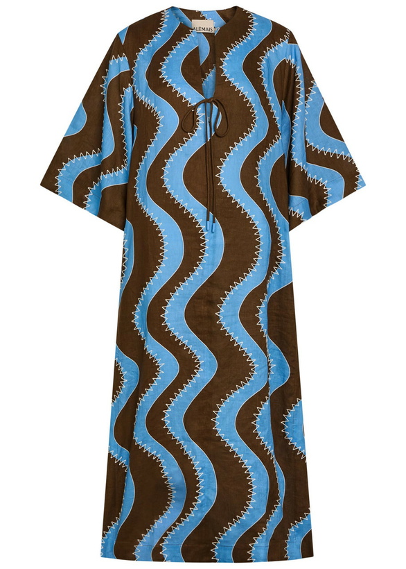 Photo: Alemais Frankie Wavy-print Linen Midi Dress Blue