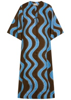 Alemais Frankie Wavy-print Linen Midi Dress Blue