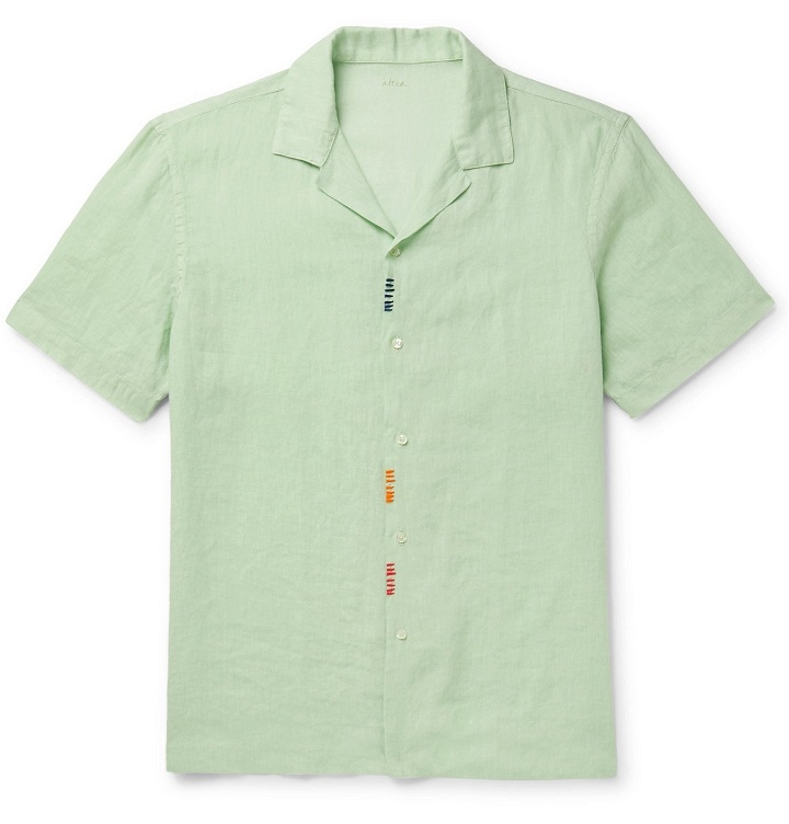 Photo: Altea - Camp-Collar Embroidered Linen Shirt - Green